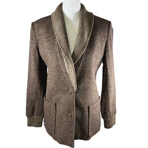 Vtg KENAR Women's Brown Tweed Blazer Shawl Collar Wool Blend Jacket Size 8